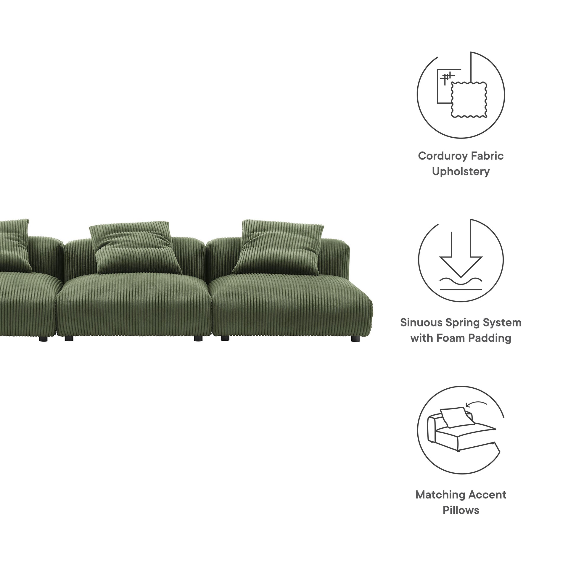 Solace 3-Piece Modular Corduroy Upholstered sofá