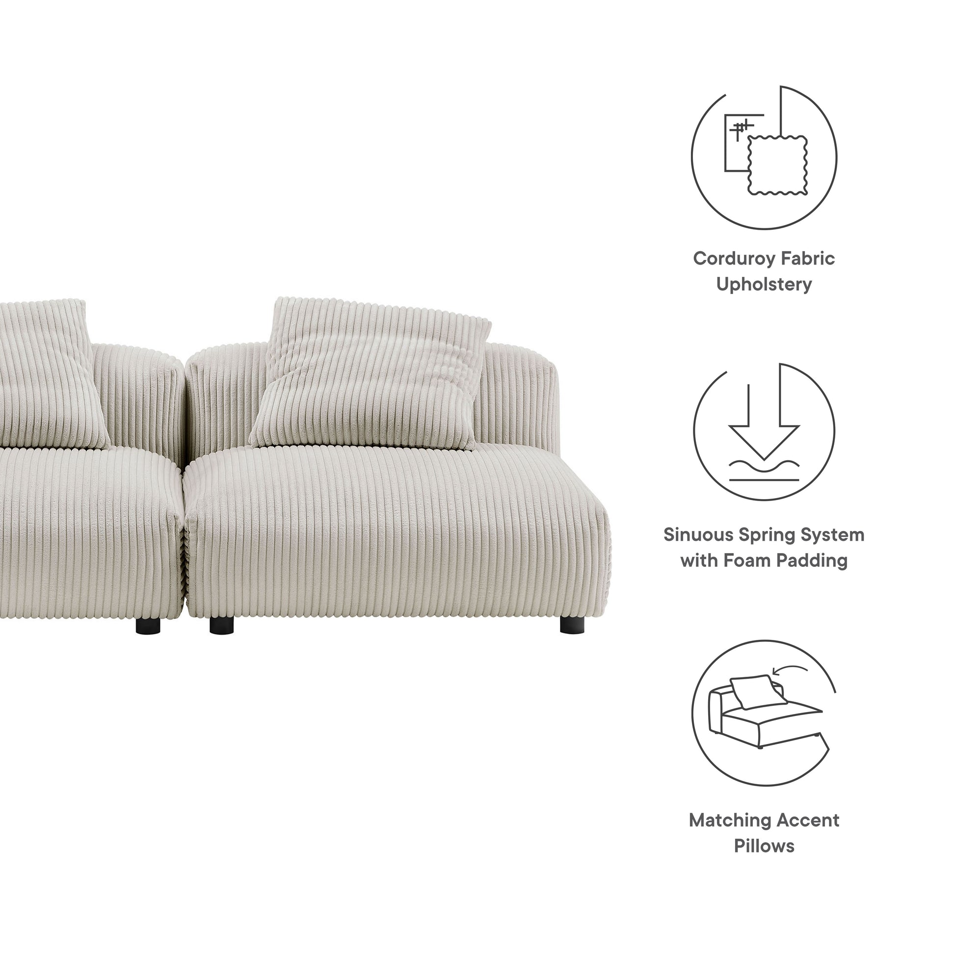 Solace 2-Piece Modular Corduroy Upholstered sofá