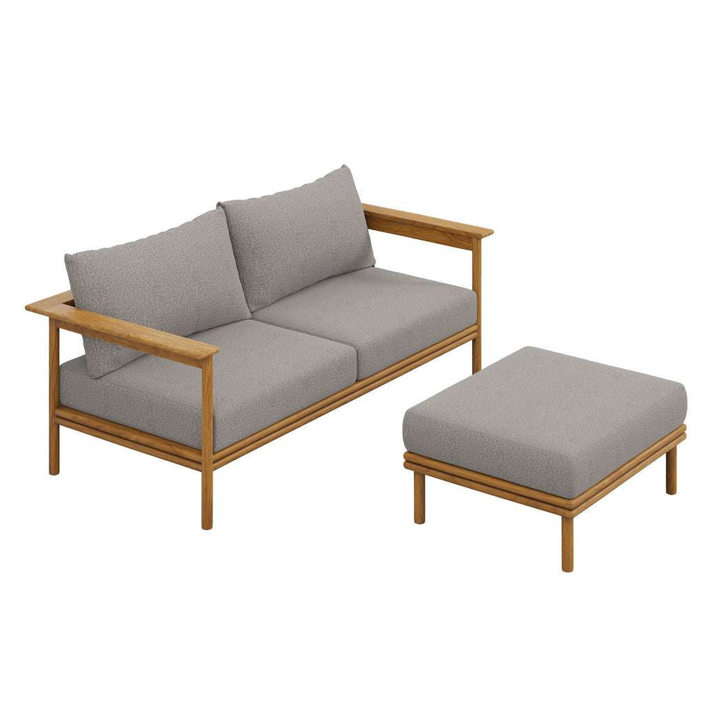 Wren 2-Piece Outdoor Patio Teak Wood sofá and Ottoman Set