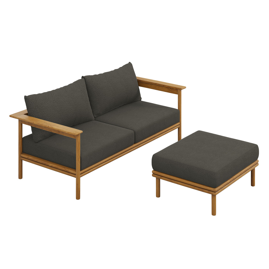 Wren 2-Piece Outdoor Patio Teak Wood sofá and Ottoman Set