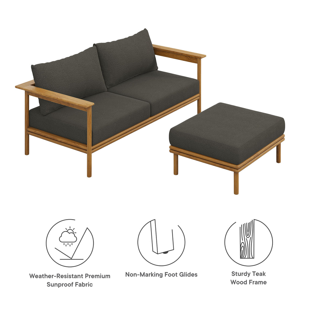 Wren 2-Piece Outdoor Patio Teak Wood sofá and Ottoman Set