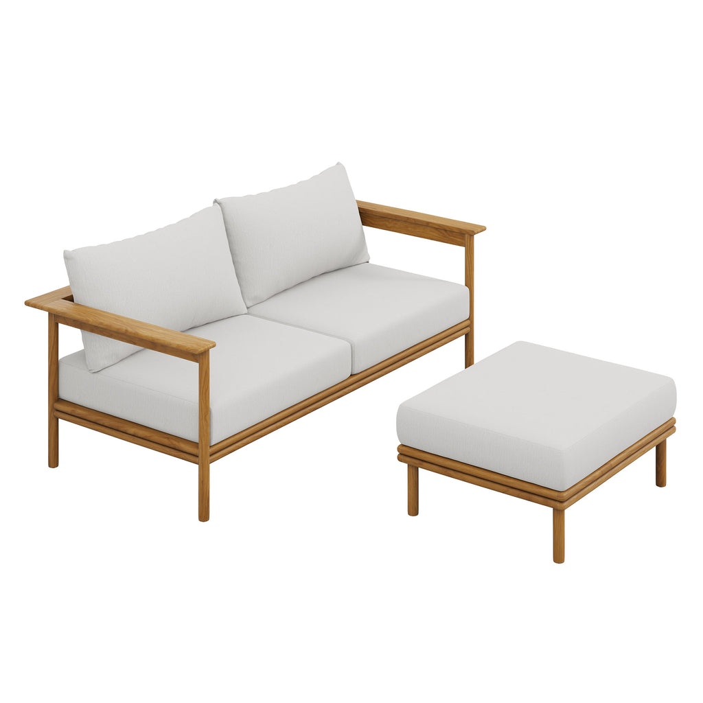 Wren 2-Piece Outdoor Patio Teak Wood sofá and Ottoman Set