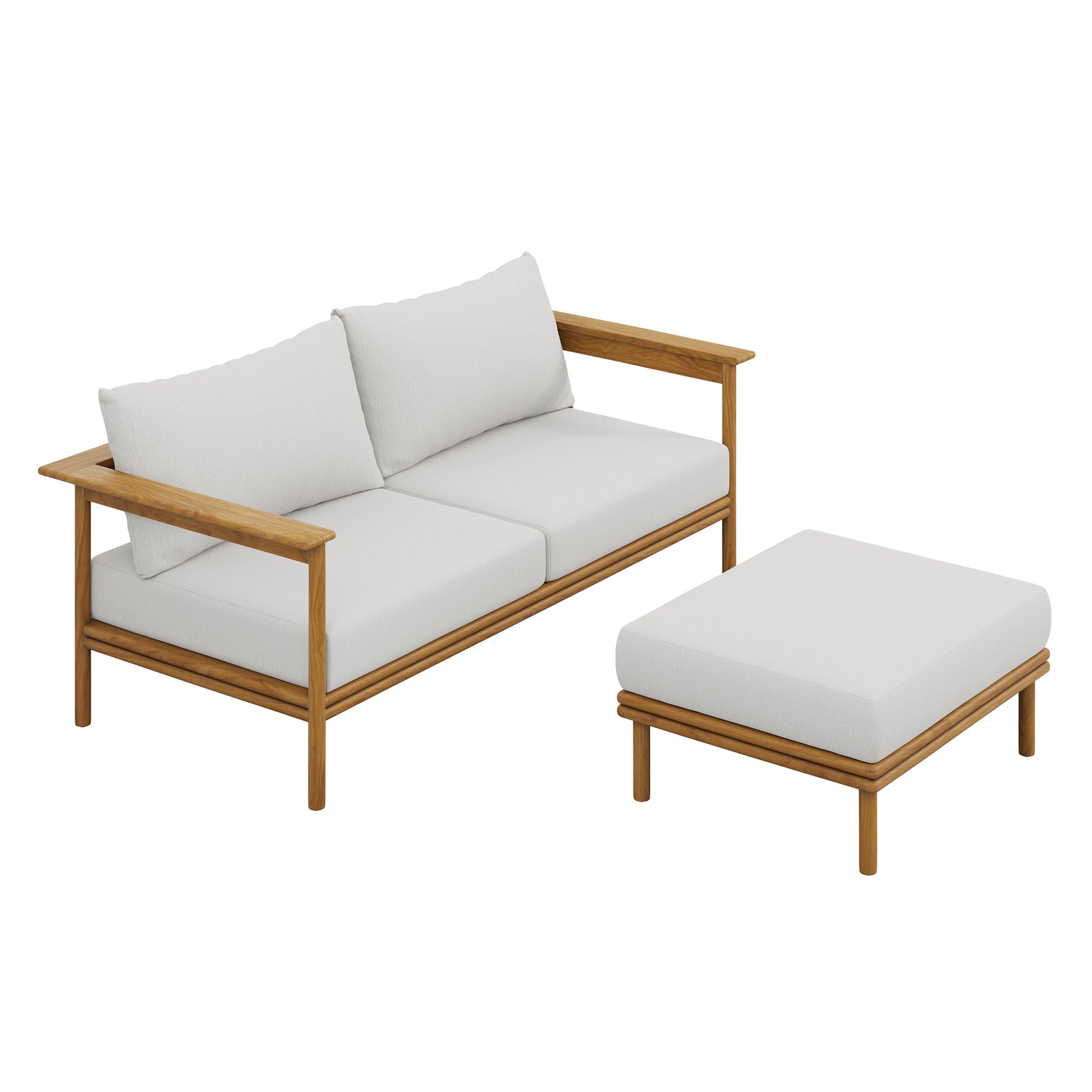 Wren 2-Piece Outdoor Patio Teak Wood sofá and Ottoman Set