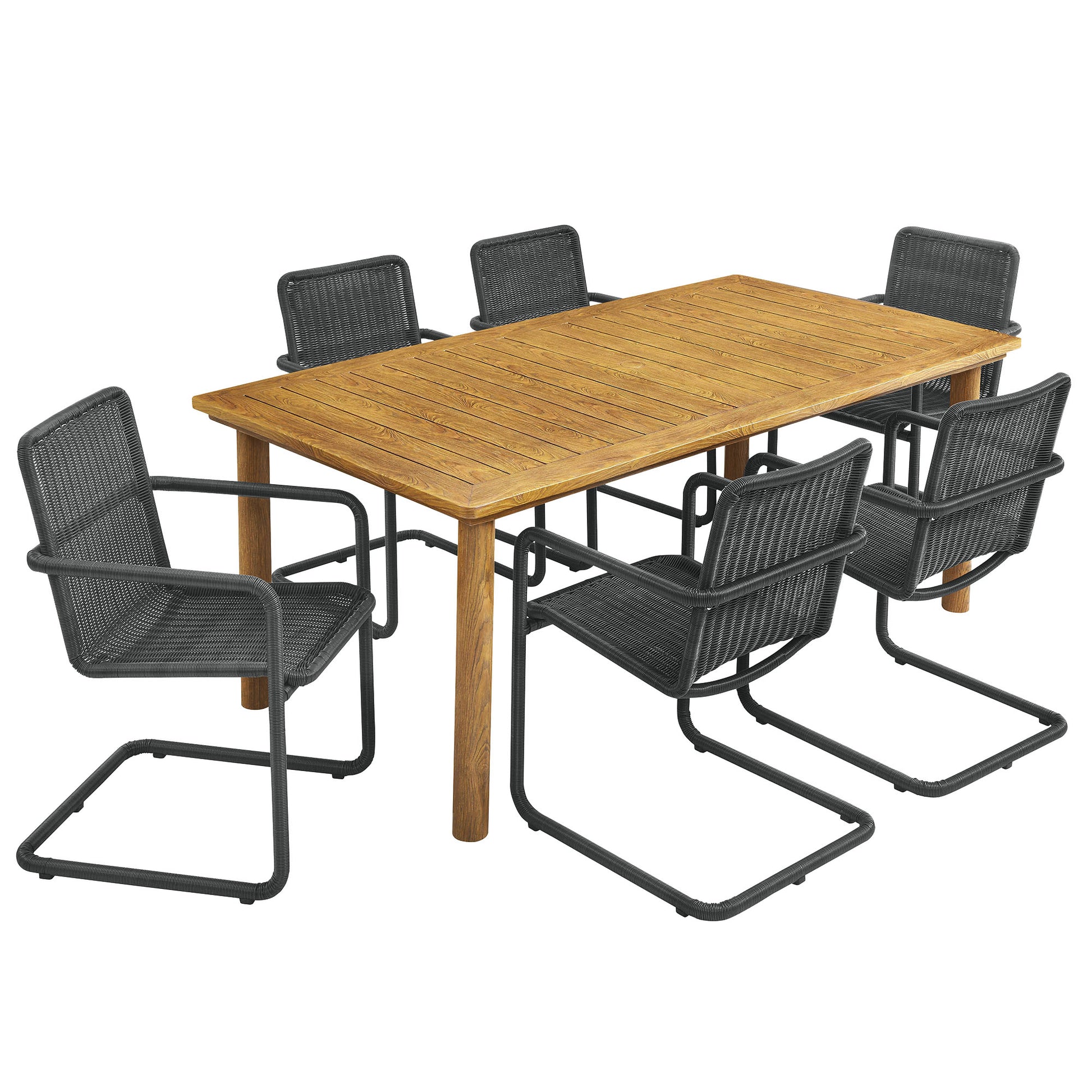 Abacus 7-Piece Rectangular Outdoor Patio Aluminum comedor mesa Set with Rattan Armchairs