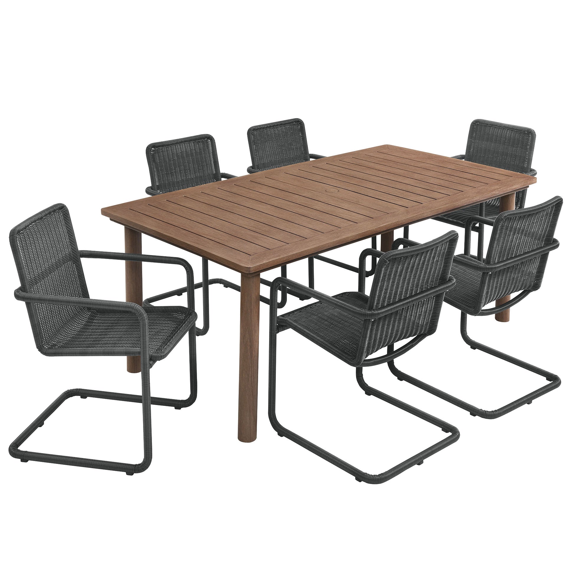 Abacus 7-Piece Rectangular Outdoor Patio Aluminum comedor mesa Set with Rattan Armchairs