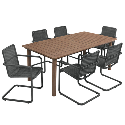 Abacus 7-Piece Rectangular Outdoor Patio Aluminum comedor mesa Set with Rattan Armchairs