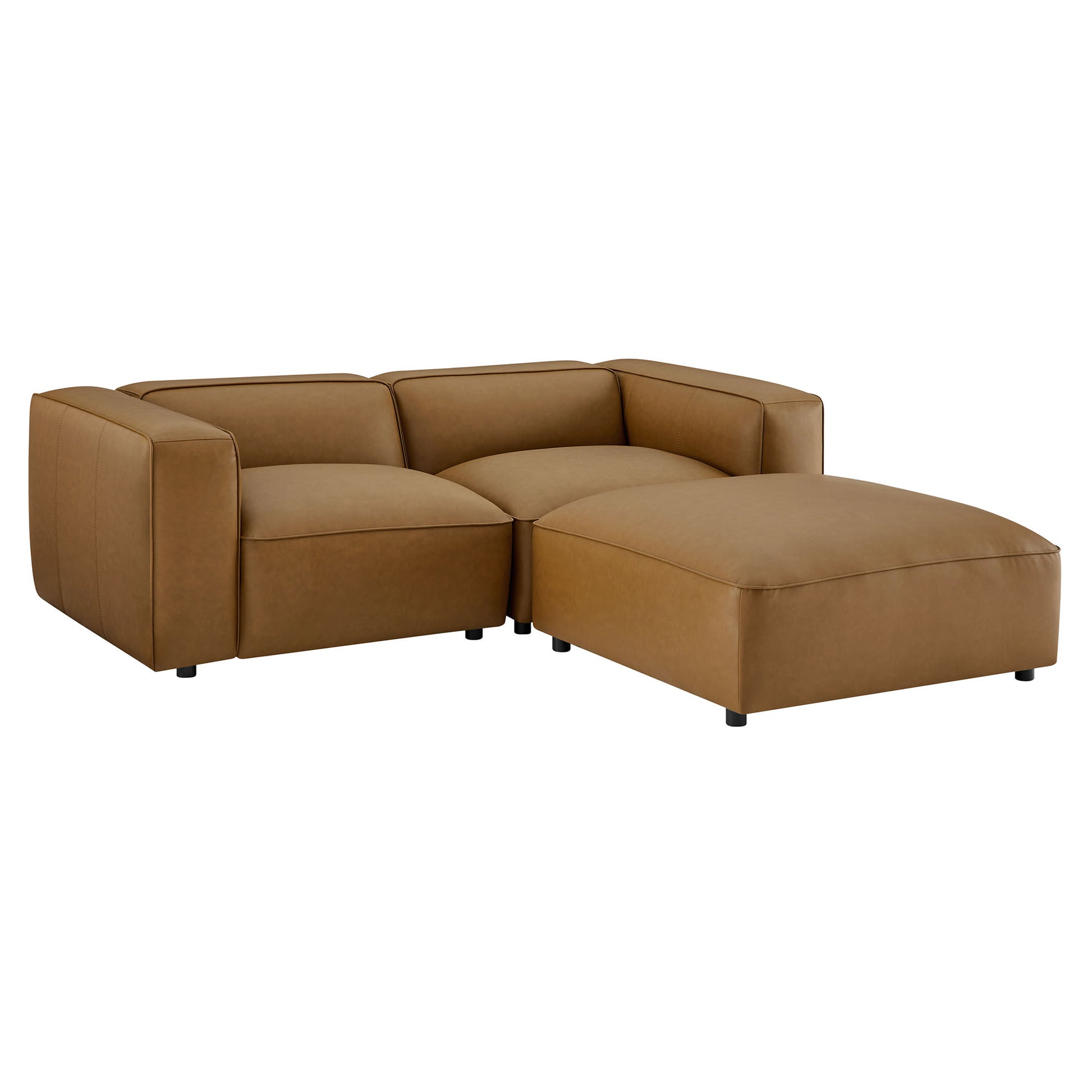 Auren 3-Piece Upholstered Vegan Leather Modular loveseat with Ottoman
