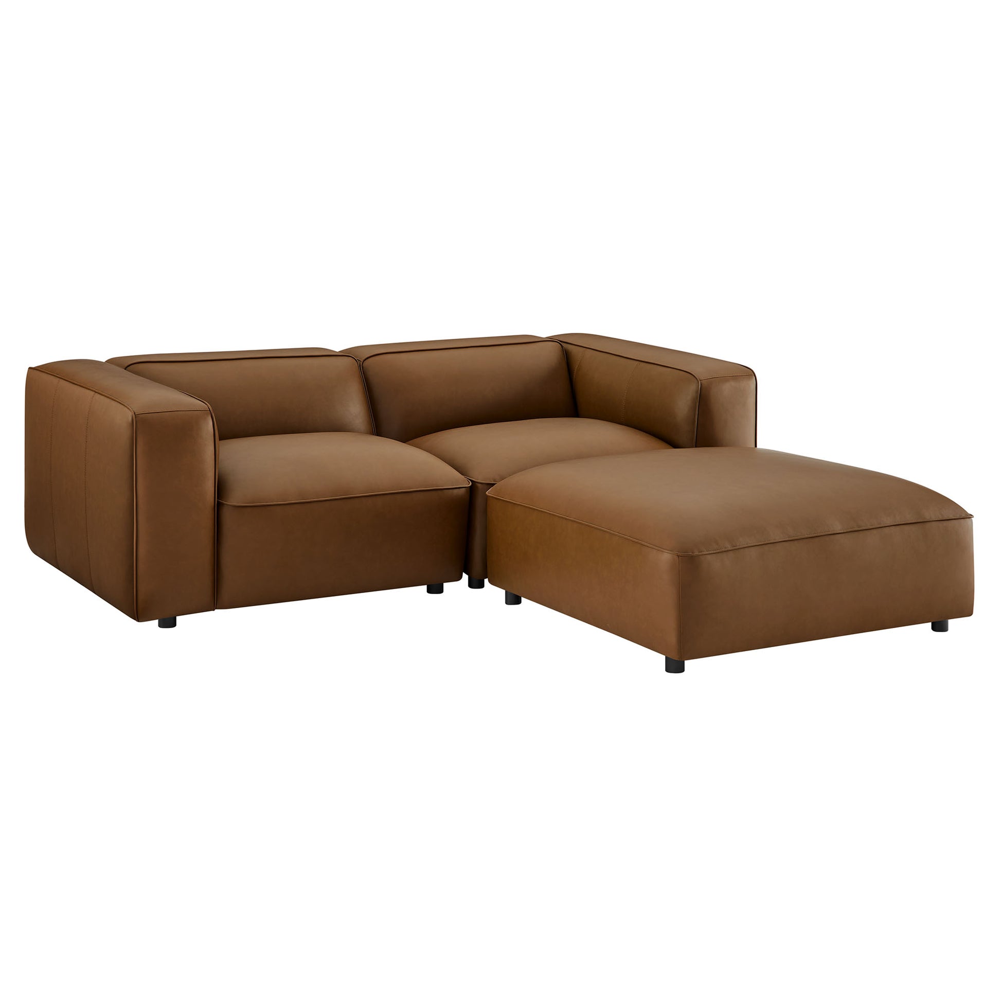 Auren 3-Piece Upholstered Vegan Leather Modular loveseat with Ottoman