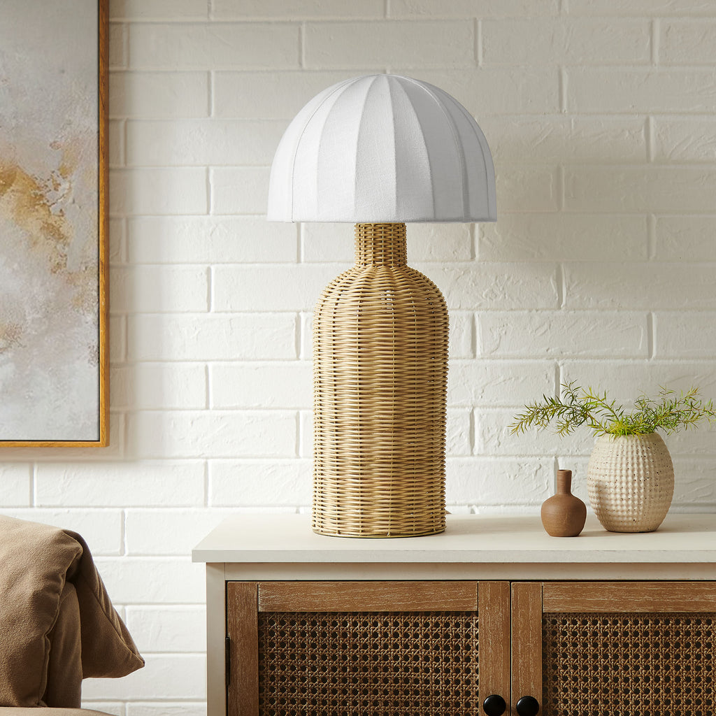 Santo Rattan mesa Lamp With Dome Shade