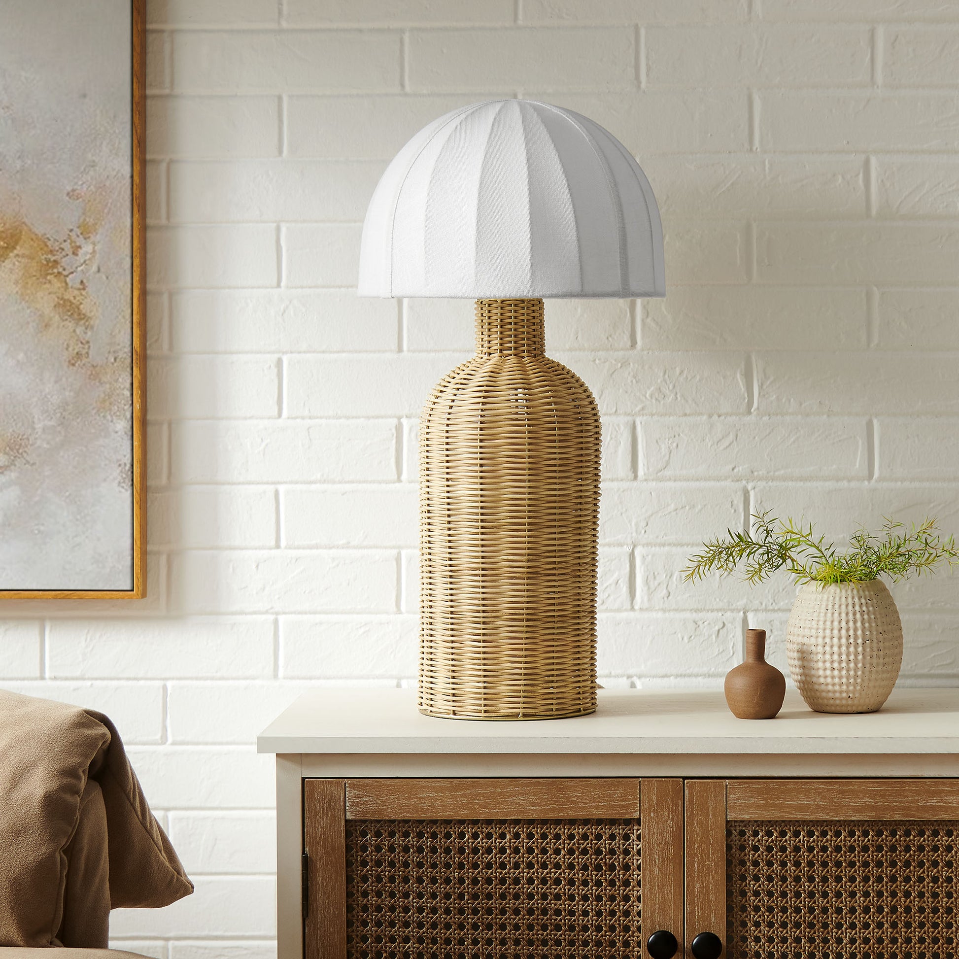 Santo Rattan mesa Lamp With Dome Shade