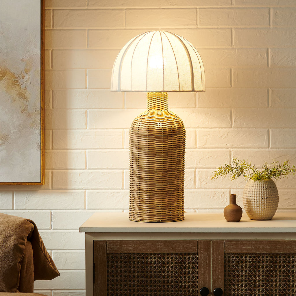 Santo Rattan mesa Lamp With Dome Shade
