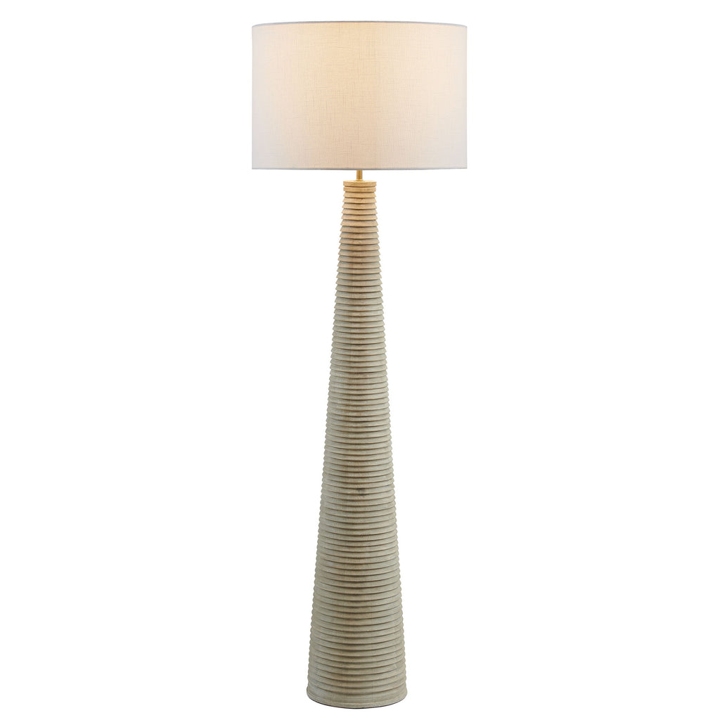 Saylor Carved Ribbed Wood Floor Lamp With Drum Shade