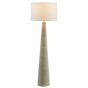 Saylor Carved Ribbed Wood Floor Lamp With Drum Shade