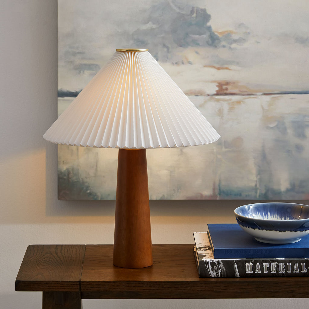 Jessica Wooden Base mesa Lamp With Pleated Fabric Shade