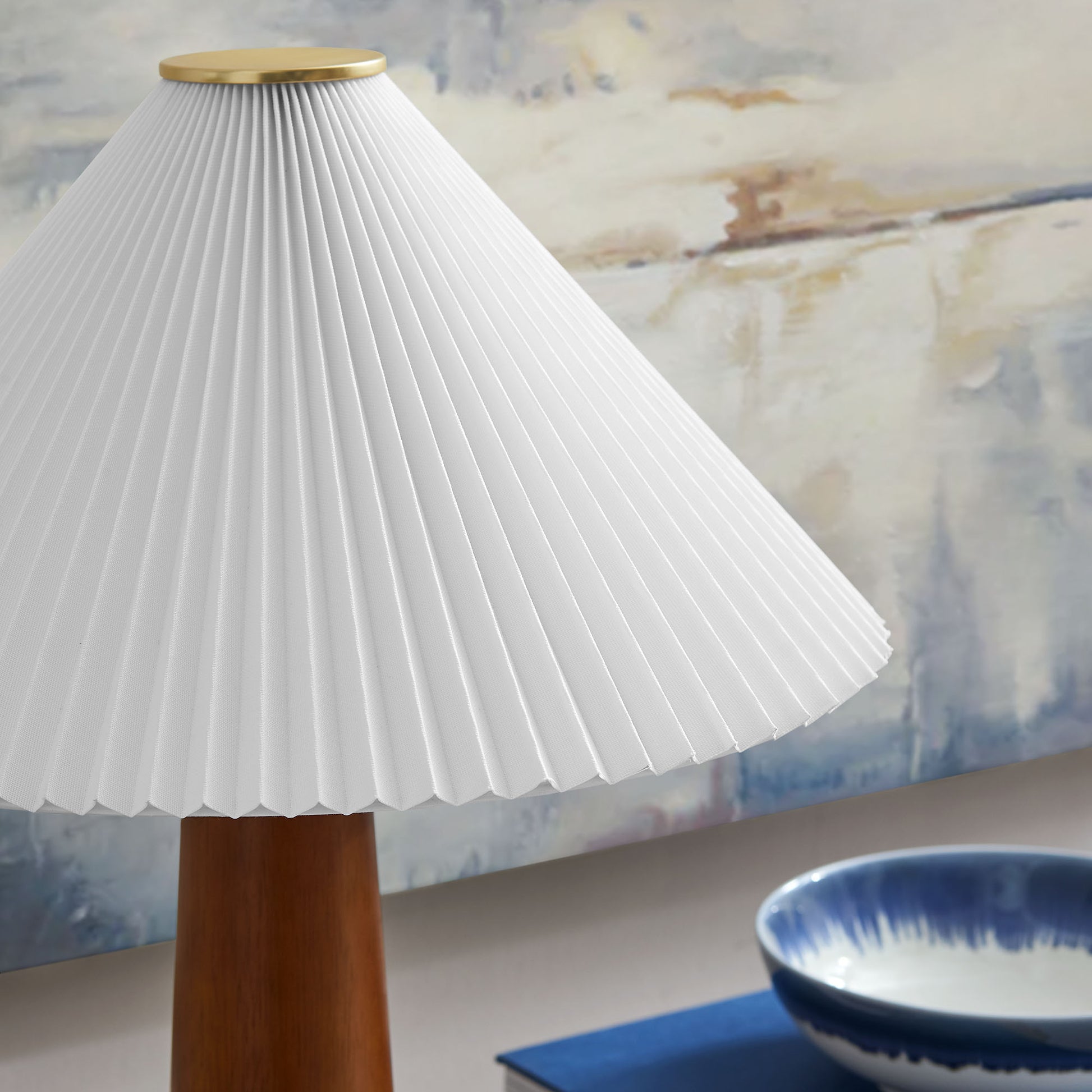 Jessica Wooden Base mesa Lamp With Pleated Fabric Shade