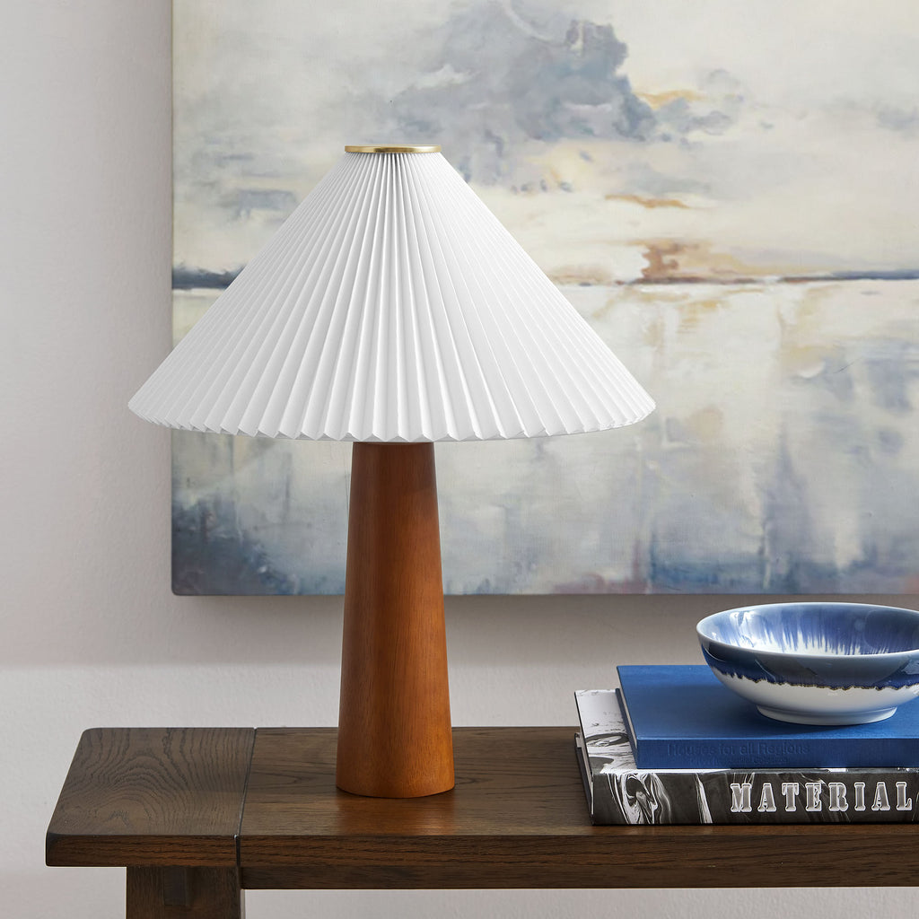 Jessica Wooden Base mesa Lamp With Pleated Fabric Shade