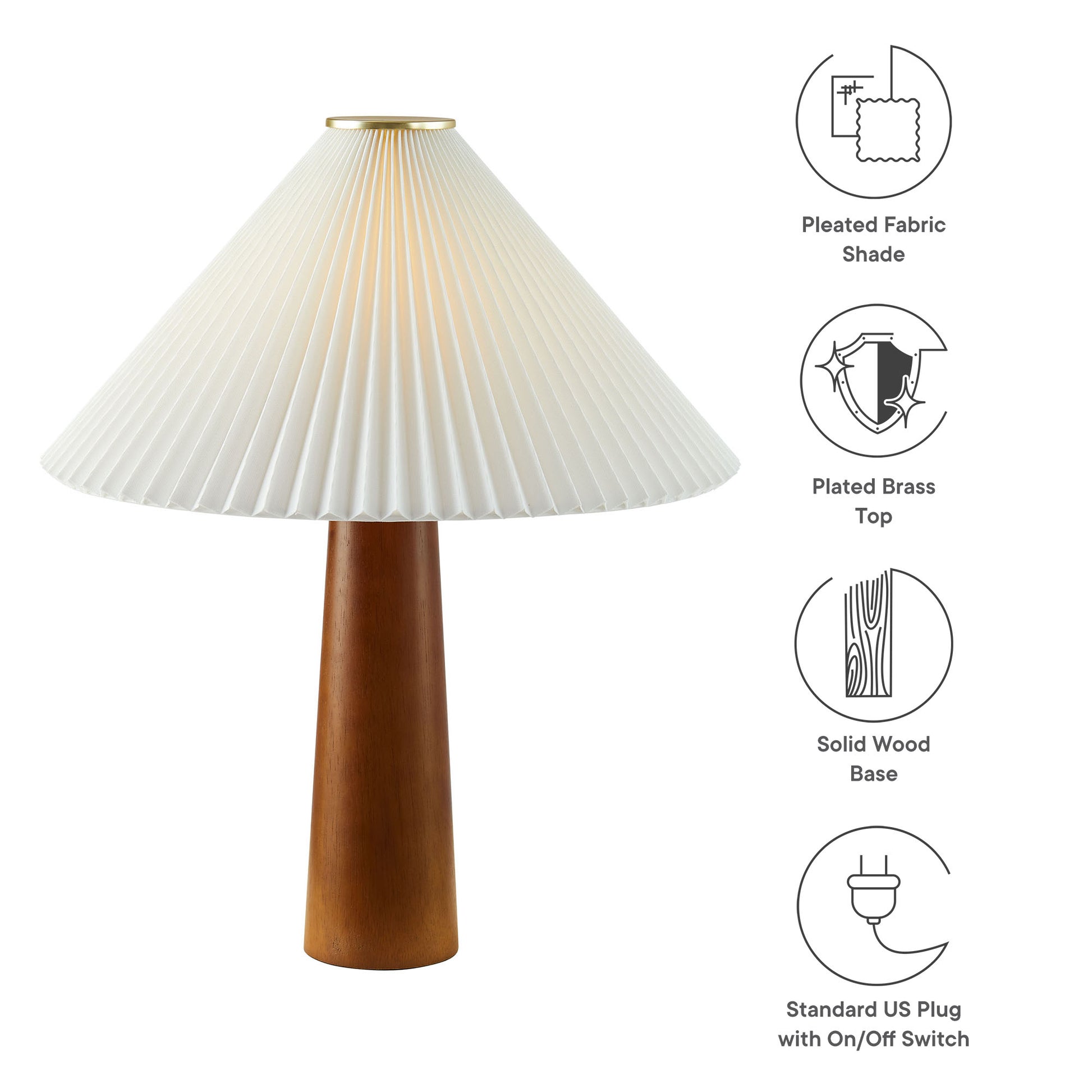 Jessica Wooden Base mesa Lamp With Pleated Fabric Shade