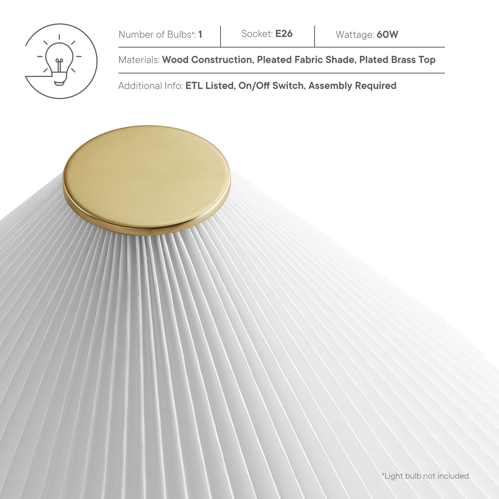 Jessica Wooden Base mesa Lamp With Pleated Fabric Shade