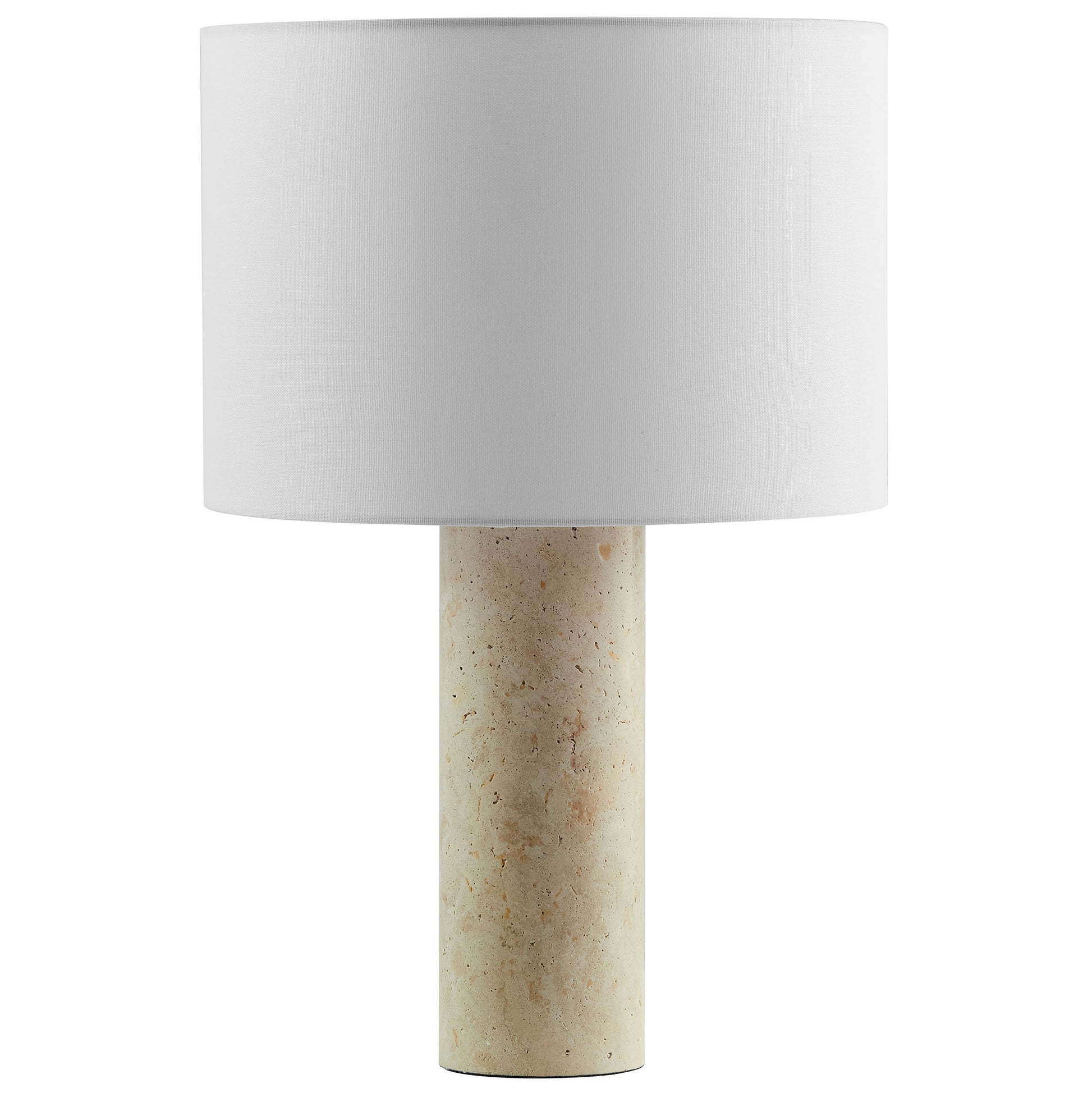 Zenith Travertine mesa Lamp With Fabric Drum Shade
