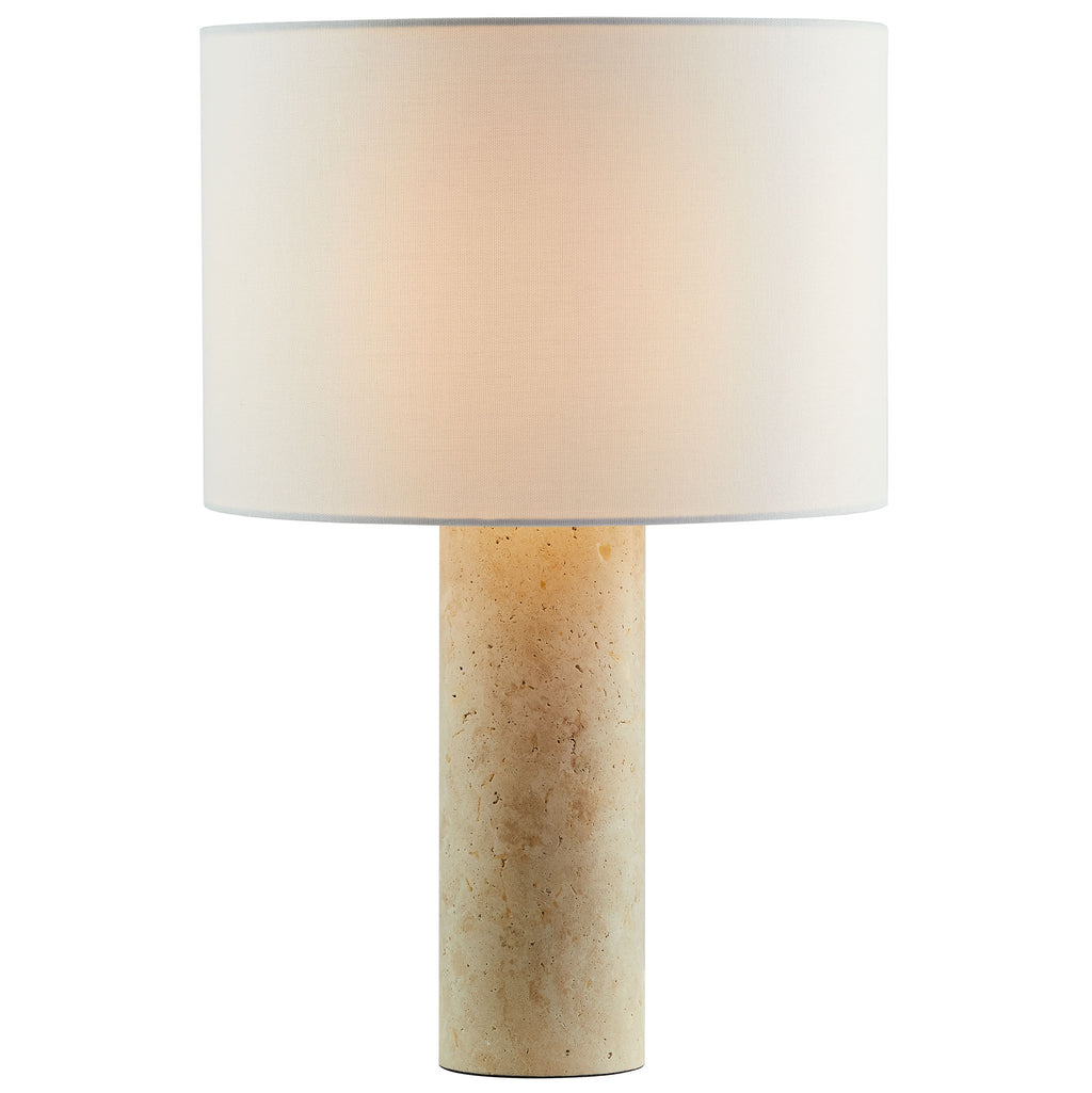 Zenith Travertine mesa Lamp With Fabric Drum Shade