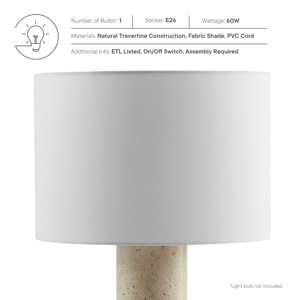 Zenith Travertine mesa Lamp With Fabric Drum Shade
