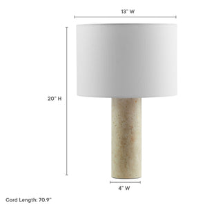 Zenith Travertine mesa Lamp With Fabric Drum Shade