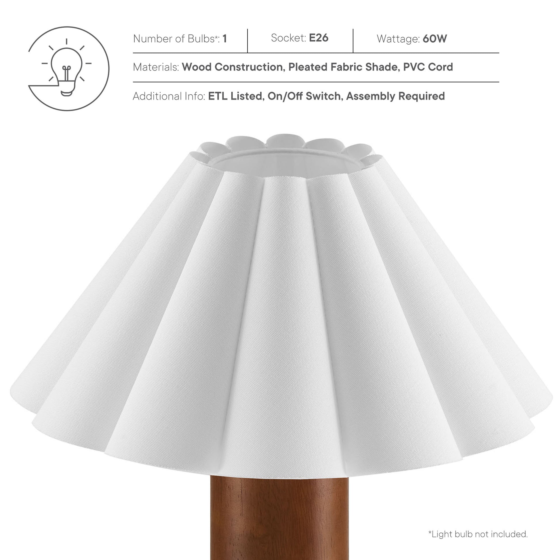 Flora Wood mesa Lamp With Pleated Petal Shade