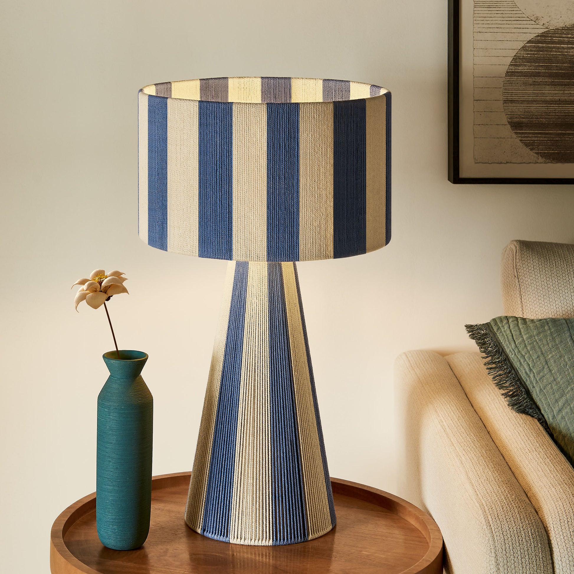 Renae Handwoven Cotton Thread Striped mesa Lamp