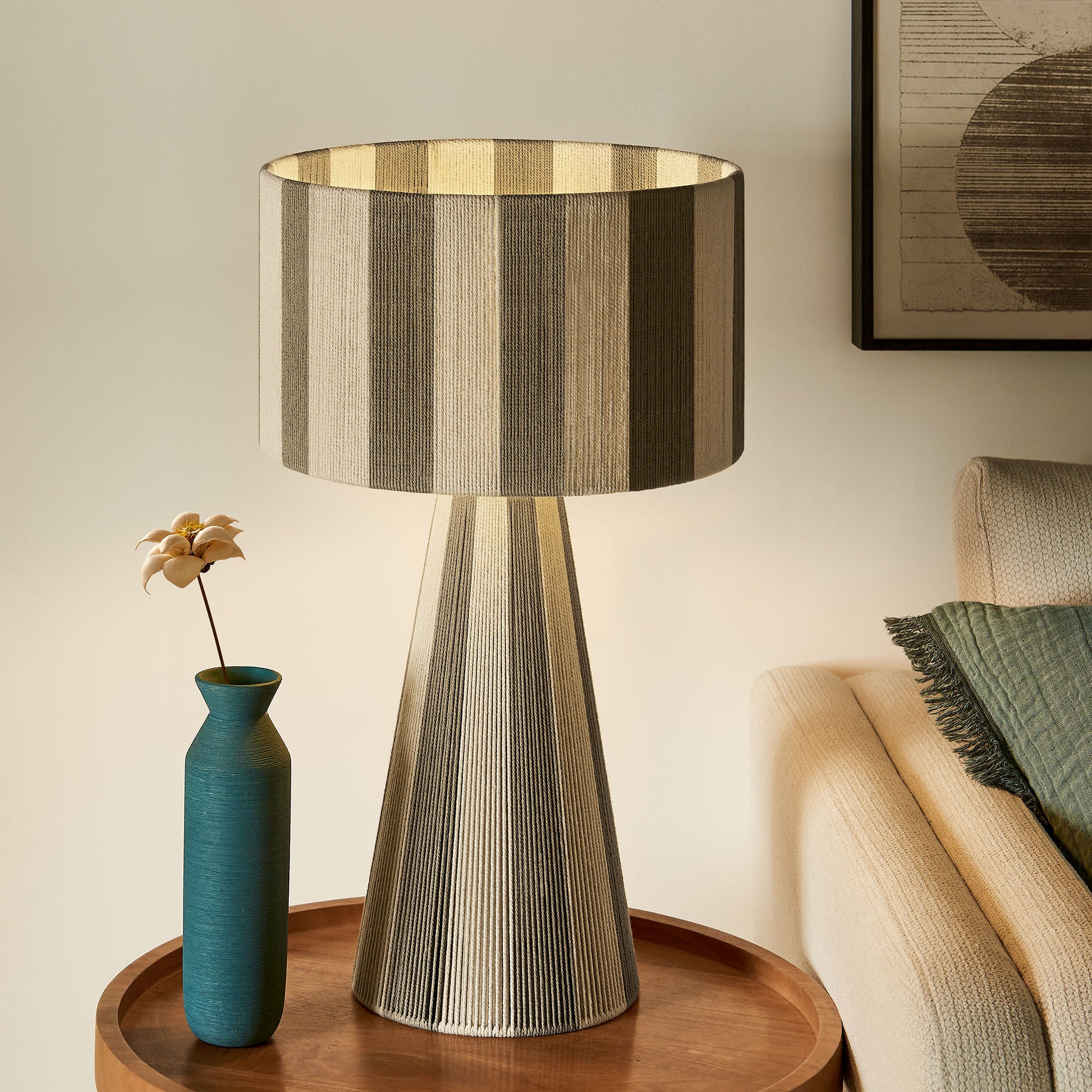 Renae Handwoven Cotton Thread Striped mesa Lamp
