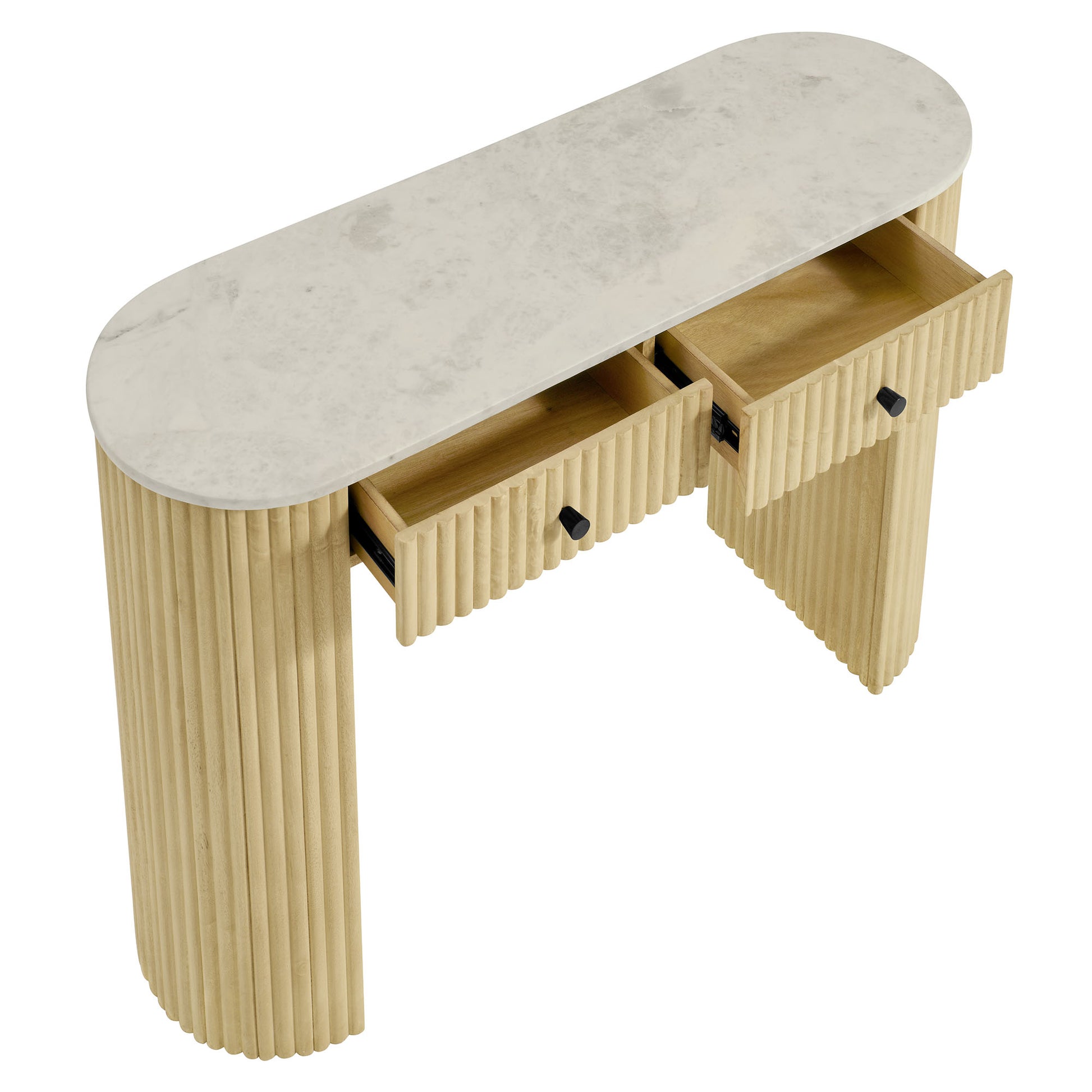 Caldera 42" Curved Solid Wood and Marble Console mesa