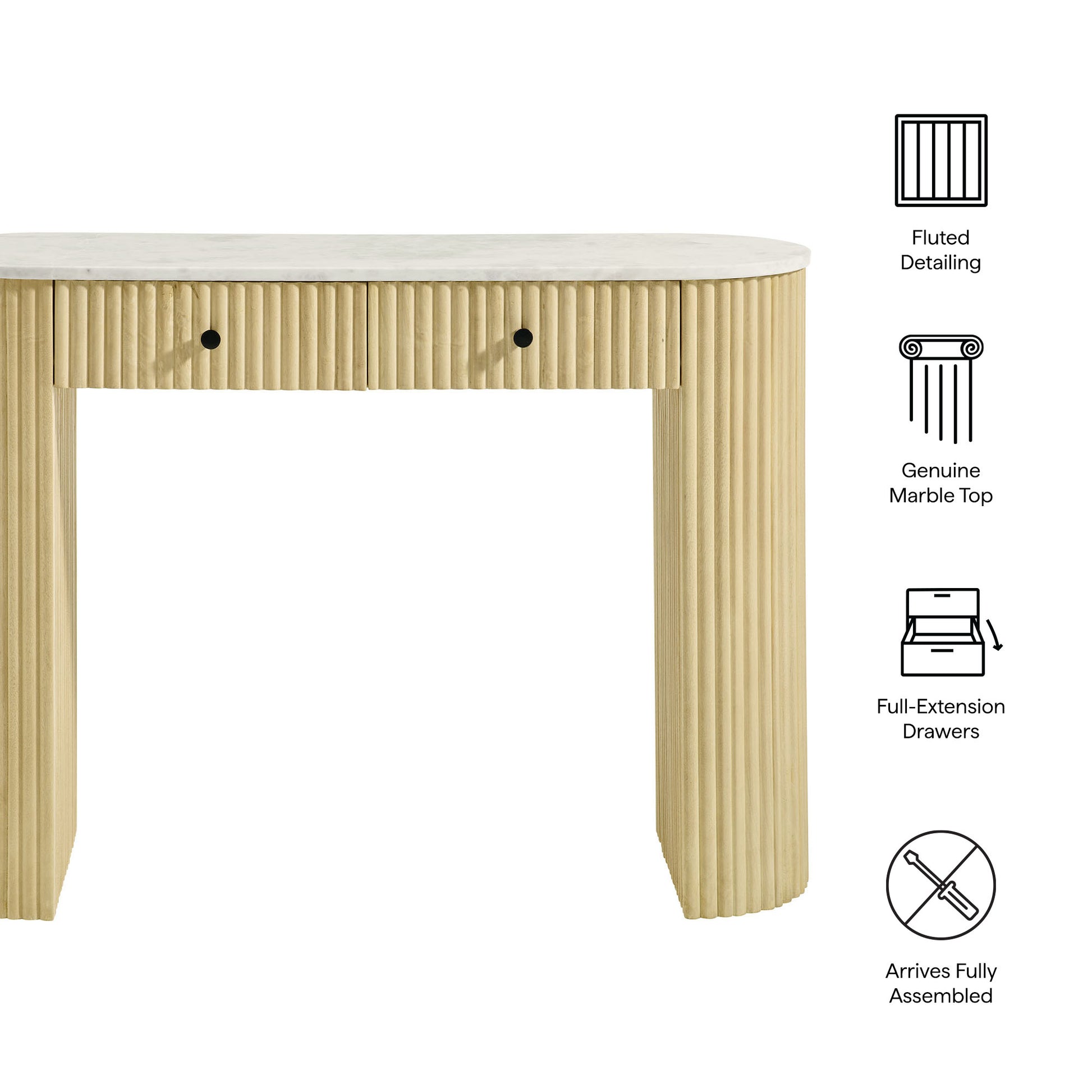 Caldera 42" Curved Solid Wood and Marble Console mesa