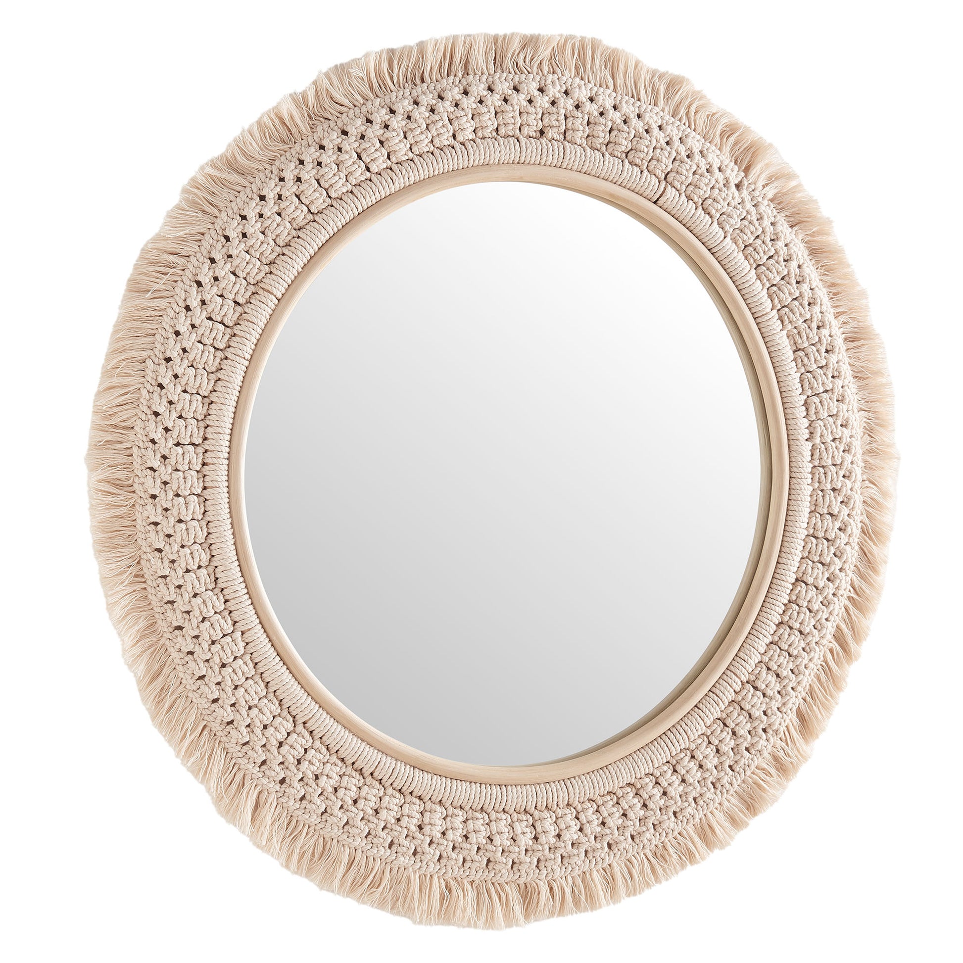 Jade Round Rattan Macrame Wall Mirror