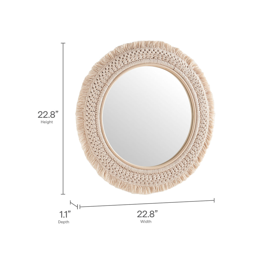 Jade Round Rattan Macrame Wall Mirror