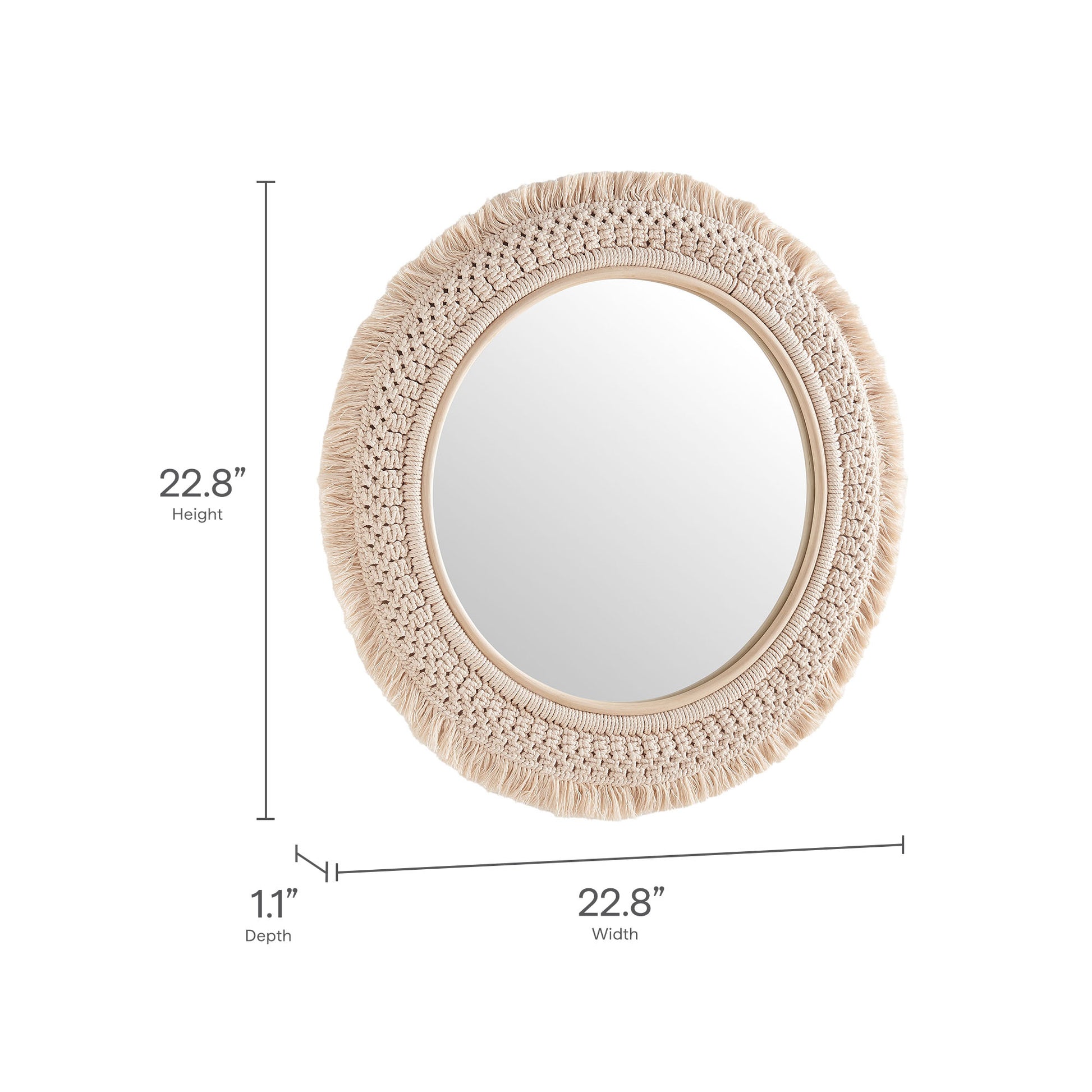 Jade Round Rattan Macrame Wall Mirror