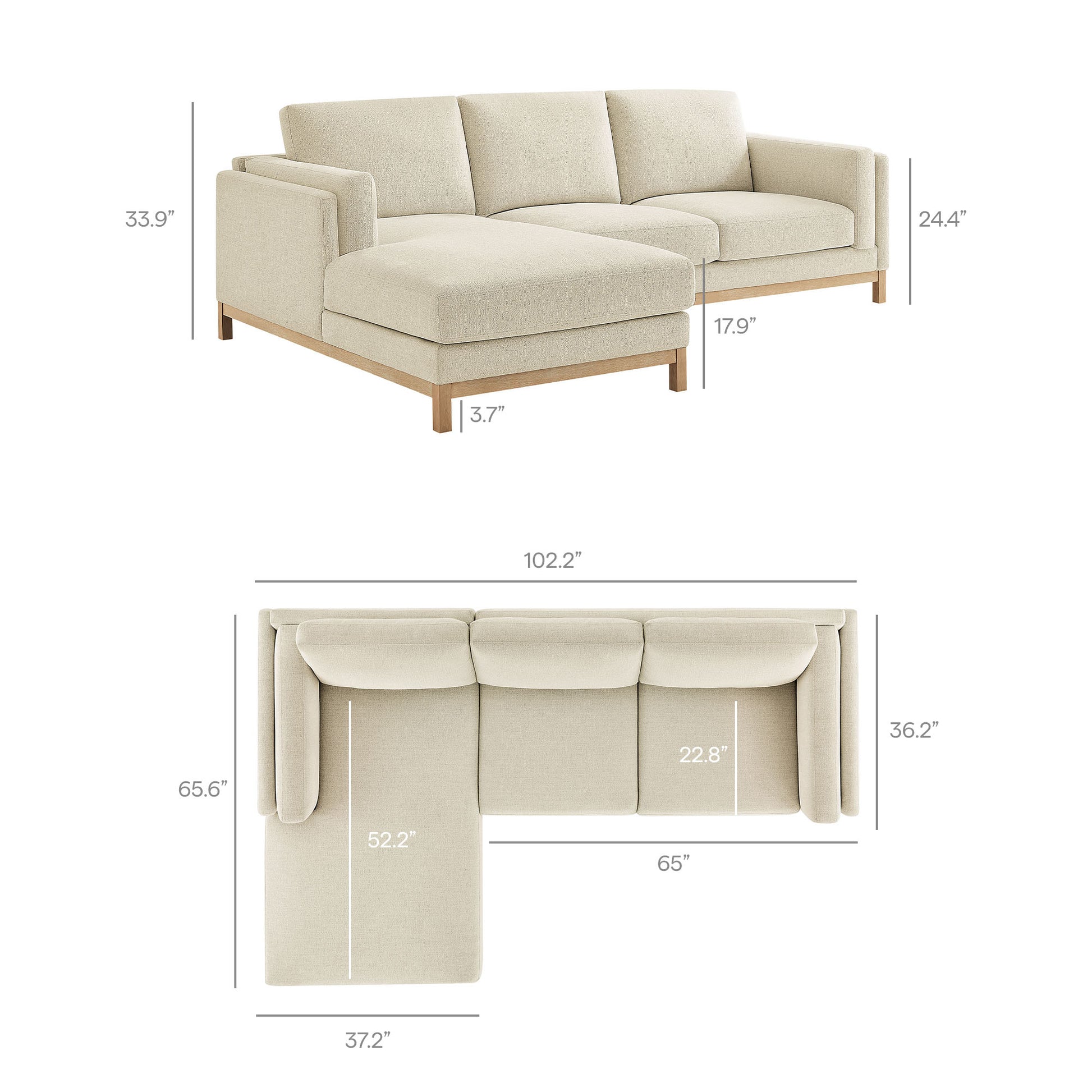 Roscoe Left-Facing Fabric Sectional sofá with Chaise
