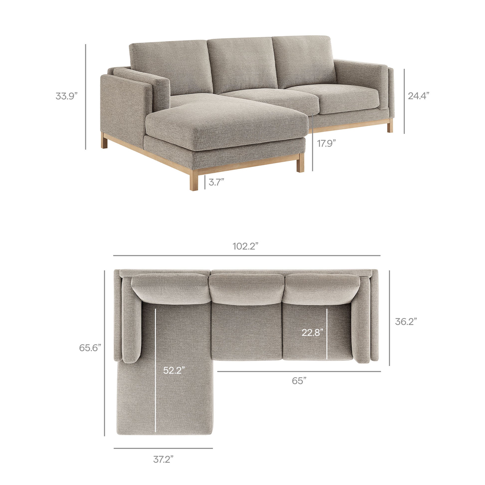 Roscoe Left-Facing Fabric Sectional sofá with Chaise