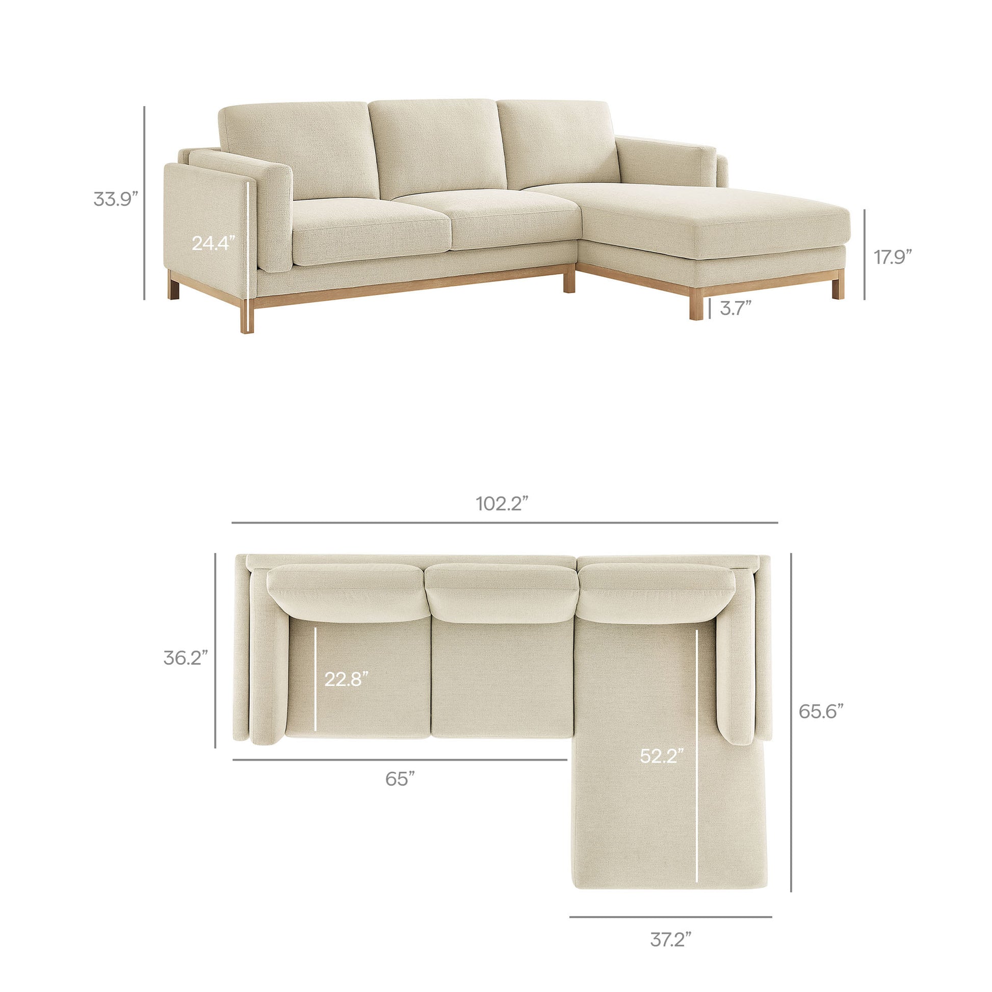 Roscoe Right-Facing Fabric Sectional sofá with Chaise