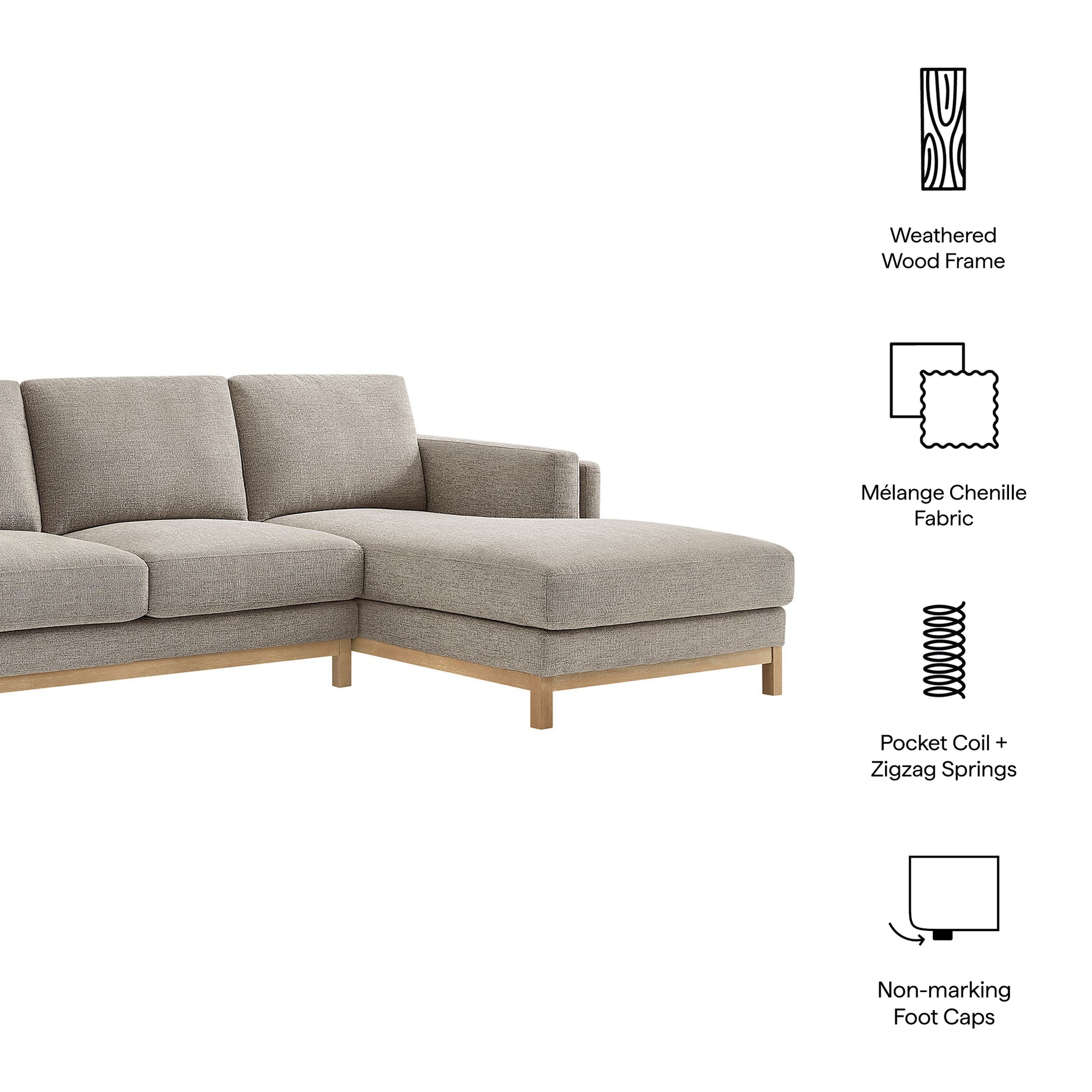 Roscoe Right-Facing Fabric Sectional sofá with Chaise