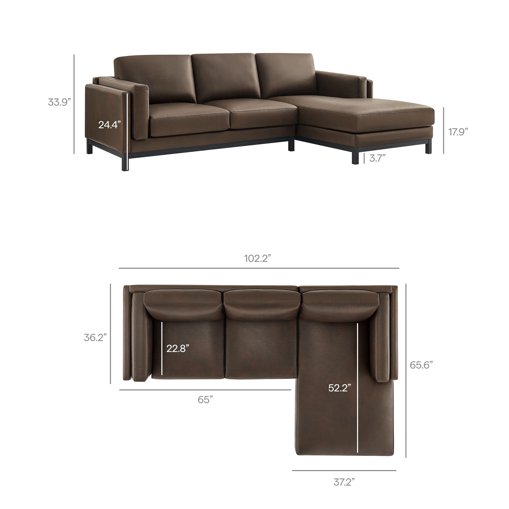 Roscoe Right-Facing Vegan Leather Sectional sofá with Chaise