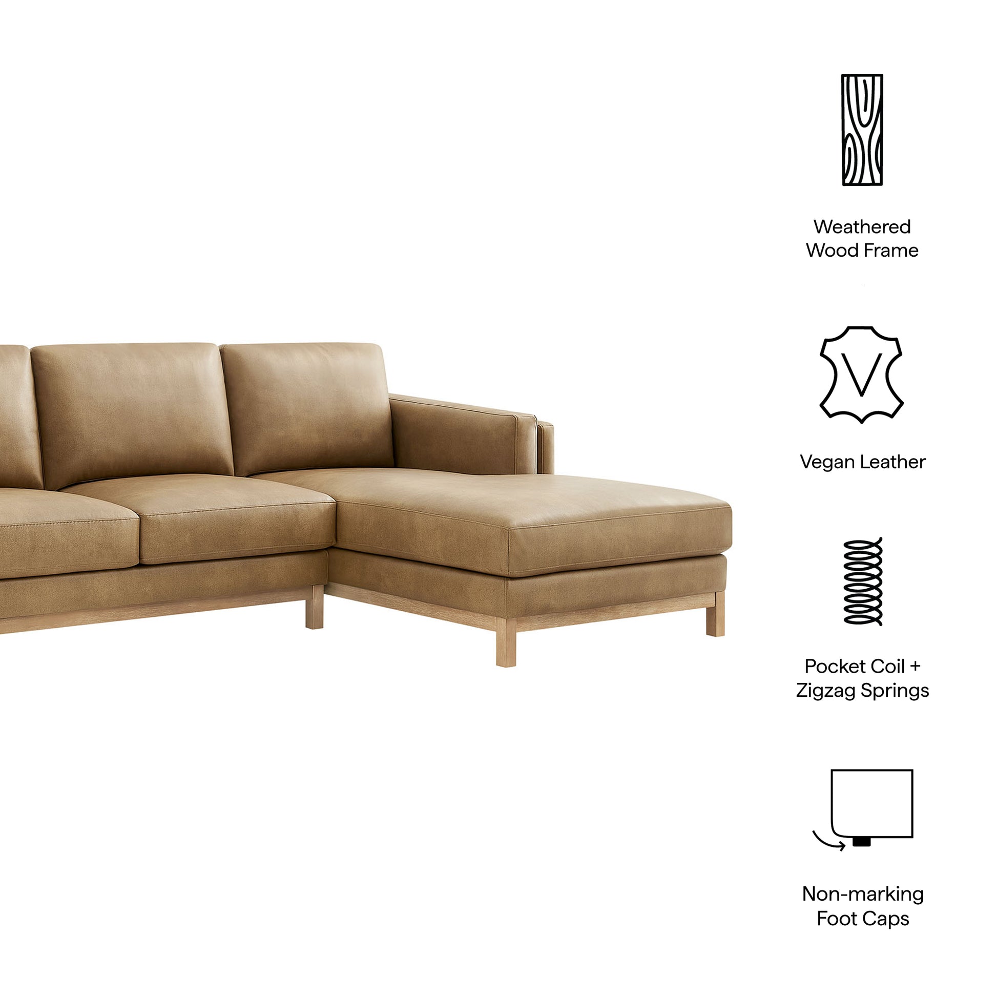 Roscoe Right-Facing Vegan Leather Sectional sofá with Chaise