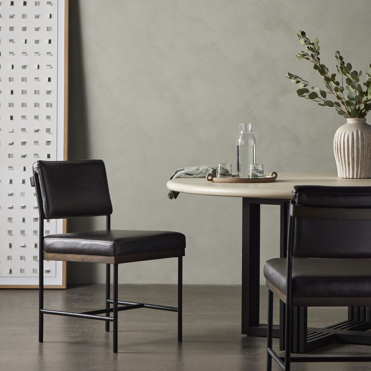 Benton Cuero Top Negro Silla de comedor