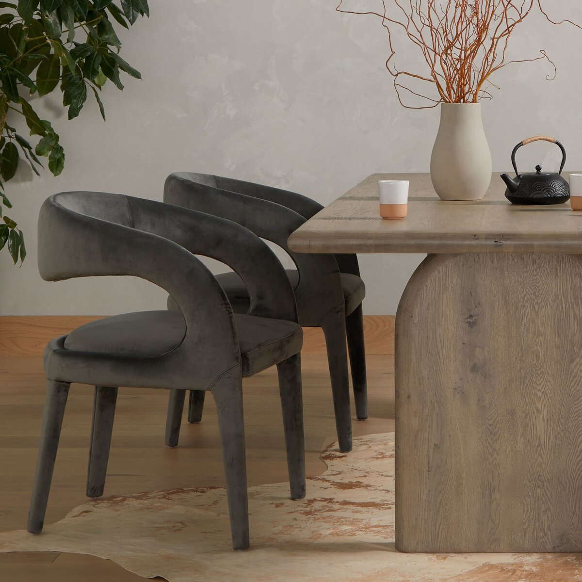 Hawkins Terciopelo Gris Silla de Comedor