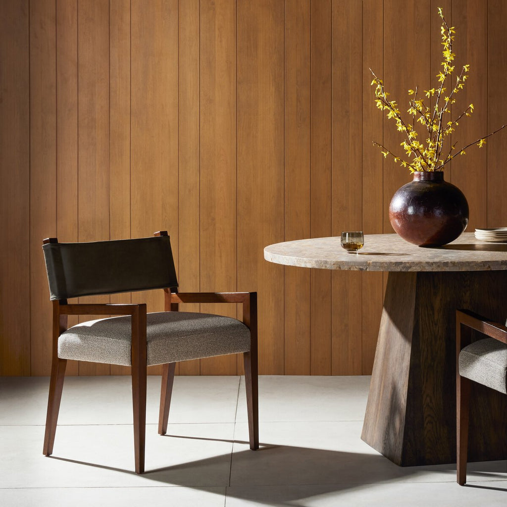 Ferris Cuero Top / Lino Gris Descansa-Brazos Silla de Comedor
