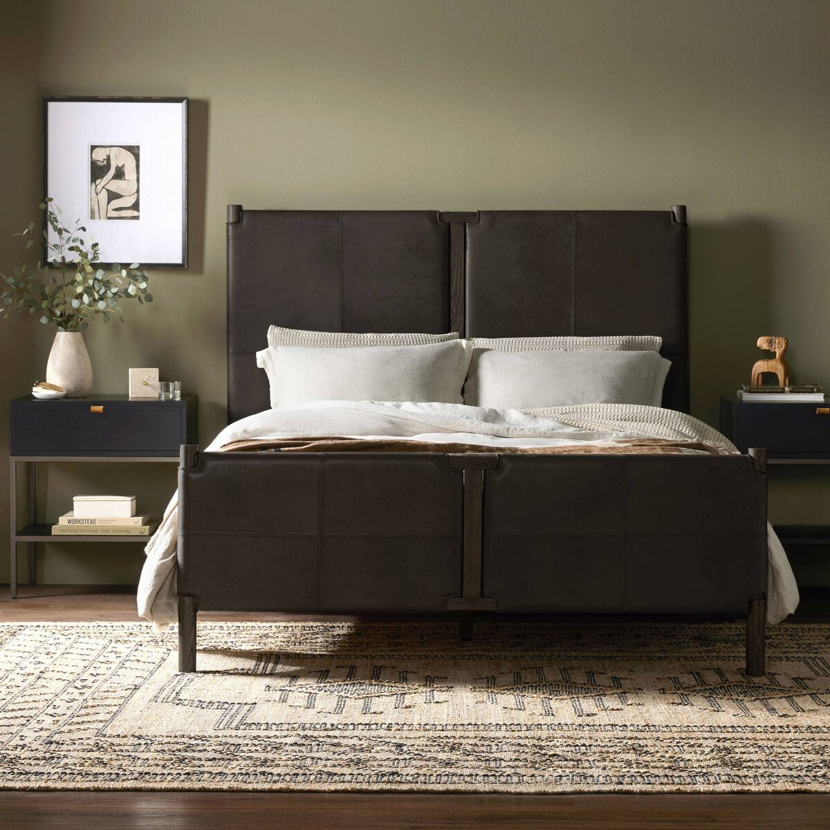Salado Cuero Top Negro Queen Cama
