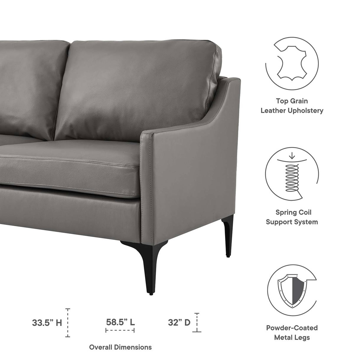 Corland Gris Cuero Loveseat