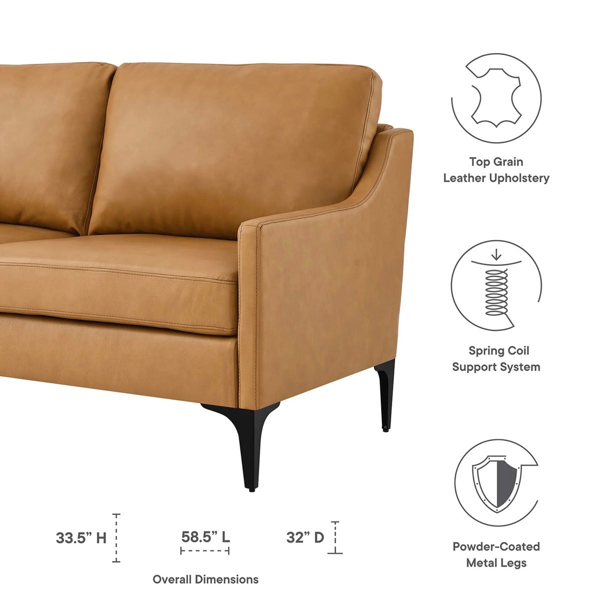 Corland Camello Cuero Loveseat