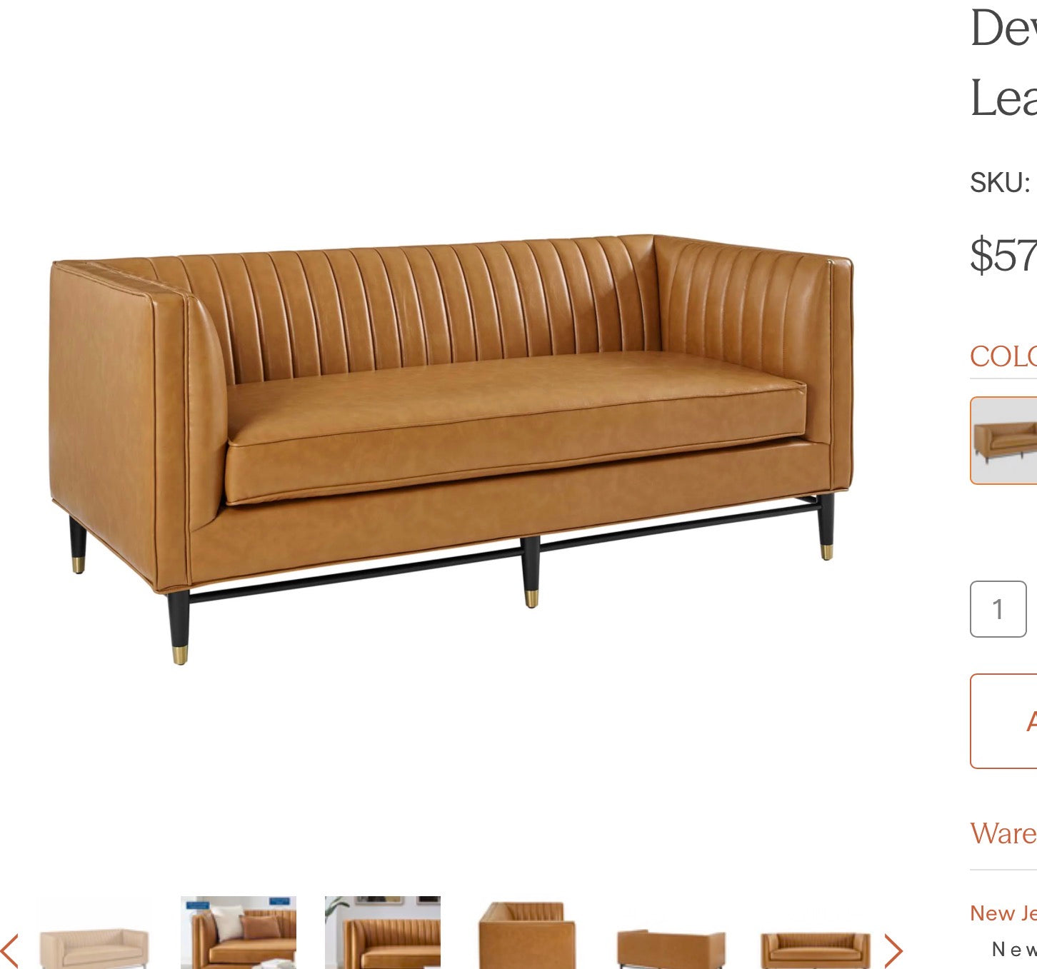Davote Camello Cuero Vegano Loveseat