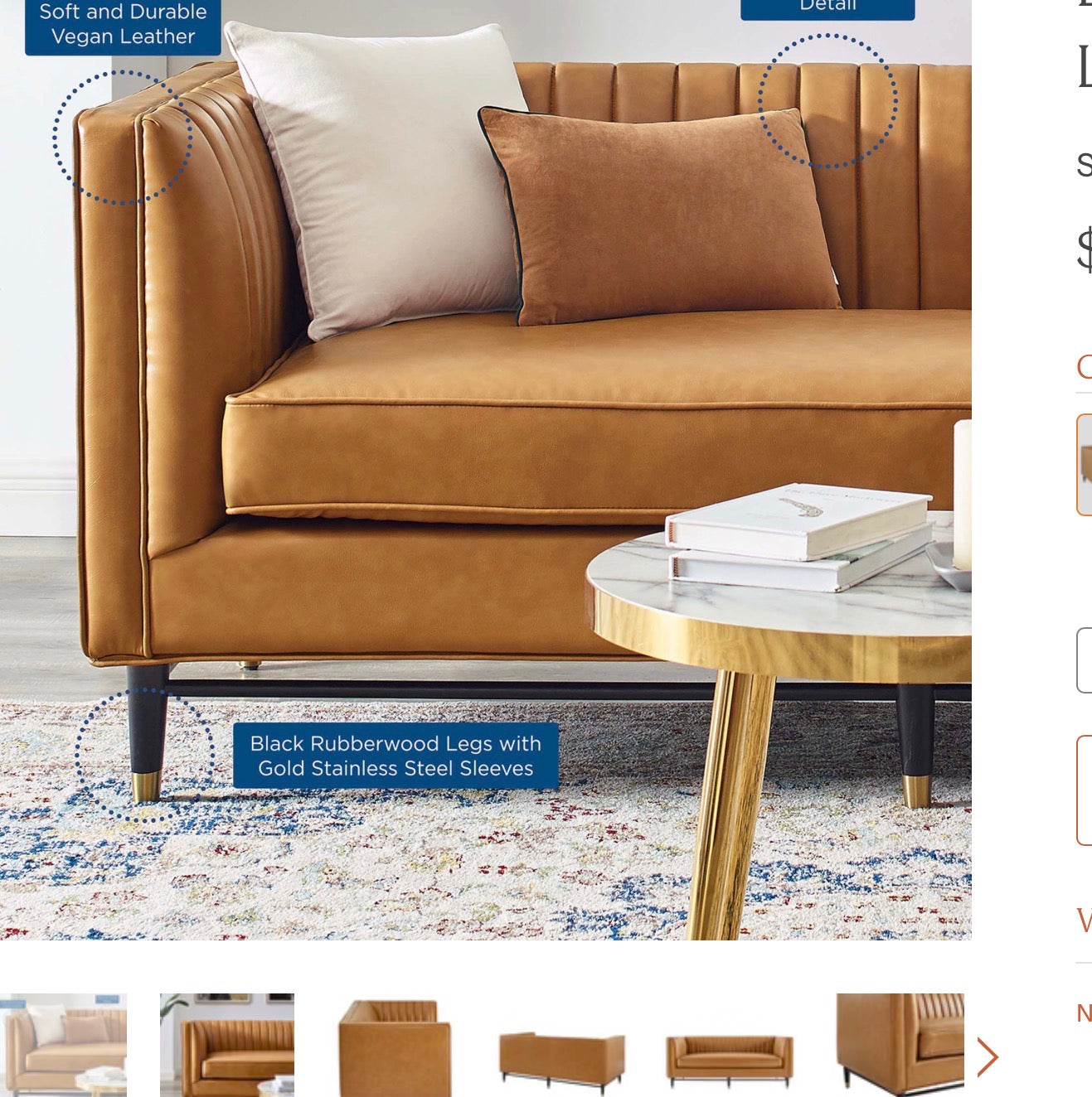 Davote Camello Cuero Vegano Loveseat