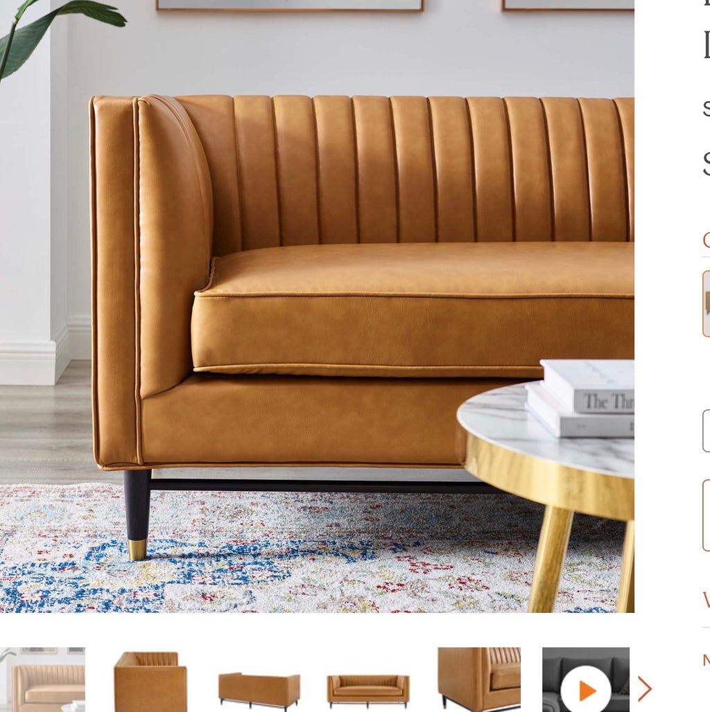 Davote Camello Cuero Vegano Loveseat