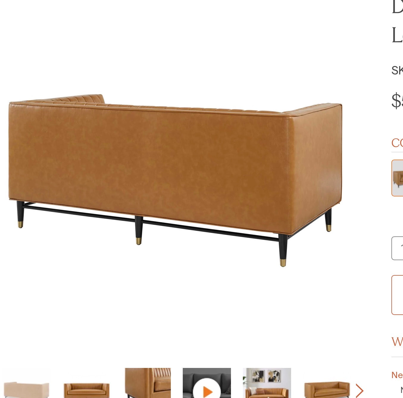 Davote Camello Cuero Vegano Loveseat